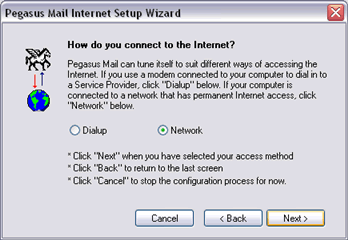 Pegasus Mail Internet Setup Wizard
