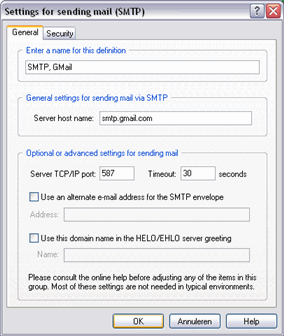 SMTP instelling GMail