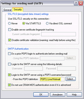 SMTP instelling Live/Hotmail