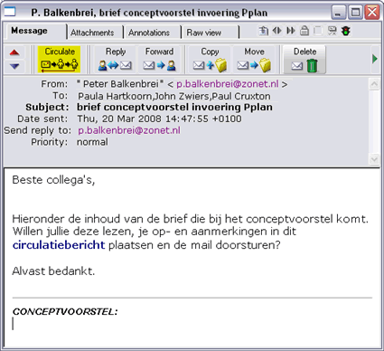 ontvangen circulatiemail
