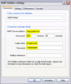 imap-instellingen in pegasus mail
