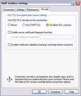 imap security-instelling